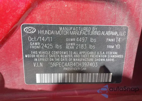 2012 Hyundai Sonata Limited 2.0T z USA, uszkodzony, nr VIN 5NPEC4AB4CH397403